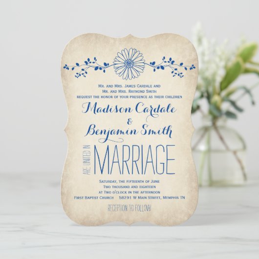  blauwe dag Rustic Wedding Invitations Kaart (Staand voorkant)