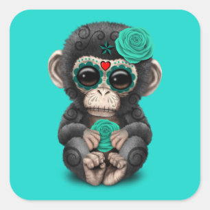 Blauwe Dag van de Dode Chimp Vierkante Sticker