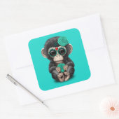 Blauwe Dag van de Dode Chimp Vierkante Sticker (Envelop)