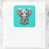 Blauwe Dag van de Dode Olifant Vierkante Sticker (Tas)