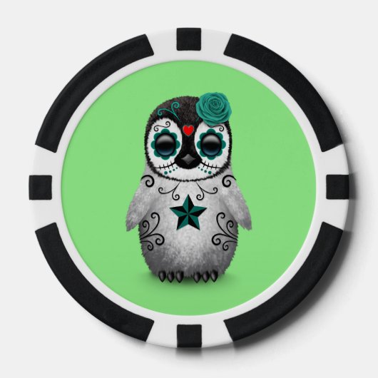 Blauwe Dag van de Dode Suiker Schedel Pinguïn Groe Poker Chips (Voorkant)