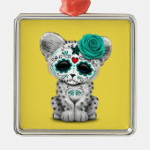 Blauwe dag van de dode suikerschedel metalen ornament (Voorkant)