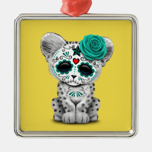 Blauwe dag van de dode suikerschedel metalen ornament (Voorkant)