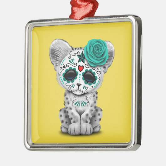 Blauwe dag van de dode suikerschedel metalen ornament (Links)