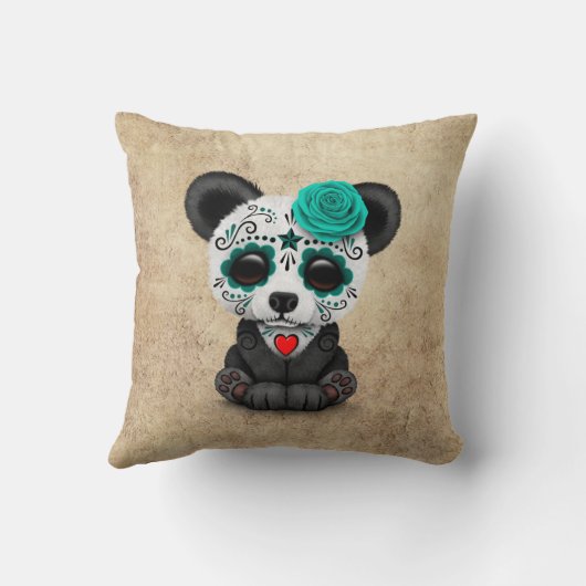 Blauwe dag van de Dode Suikerschedel Panda Aged Kussen (Achterkant)
