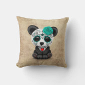 Blauwe dag van de Dode Suikerschedel Panda Aged Kussen (Voorkant)