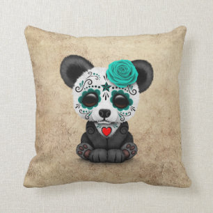 Blauwe dag van de Dode Suikerschedel Panda Aged Kussen