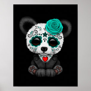 Blauwe dag van de Dode Suikerschedel Panda op zwar Poster