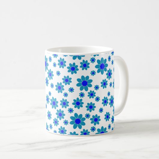 Blauwe dagen | Floral Repeteert Daisy Pattern Koffiemok (Voorkant rechts)