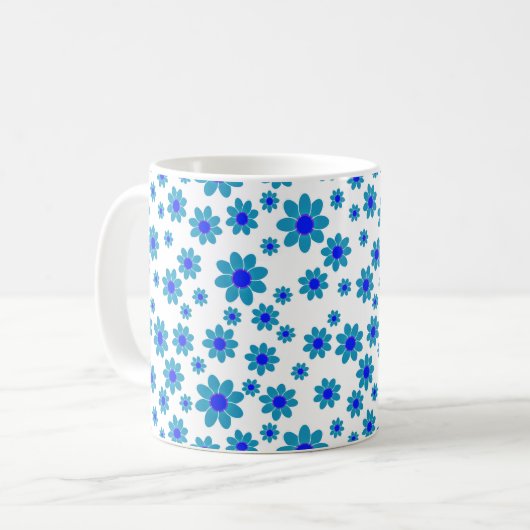 Blauwe dagen | Floral Repeteert Daisy Pattern Koffiemok (Voorkant links)