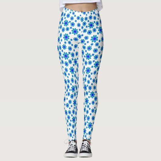 Blauwe dagen | Floral Repeteert Daisy Pattern Leggings (Voorkant)