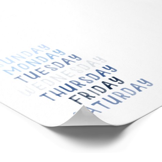 Blauwe dagen van de week educatief poster (Hoek)