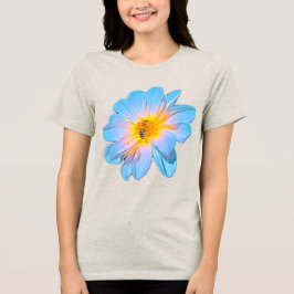 Blauwe Dahlia Bloem met Bij Havermout T-Shirt
