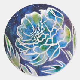 Blauwe Dahlia Handgemaakte Marineblauwe Bloemrijke Ronde Sticker