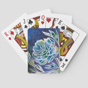 Blauwe Dahlia Navy Teal Hemelse Bloem Waterverf  Pokerkaarten