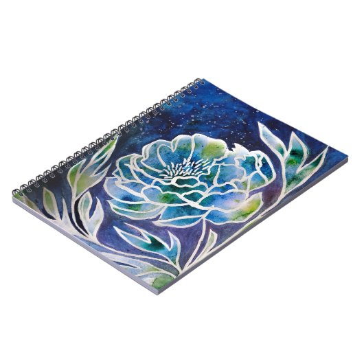 Blauwe Dahlia Navy Teal Hemelse Bloemenschildering Notitieboek (Linkerzijde)