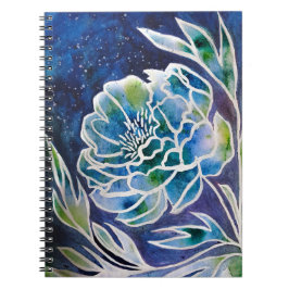Blauwe Dahlia Navy Teal Hemelse Bloemenschildering Notitieboek