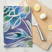 Blauwe Dahlia Navy Teal Hemelse Bloemenschildering Theedoek (Quarter Fold)