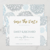 BLAUWE DAHLIA PATROON BEWAREN DE DATUM SAVE THE DATE (Voorkant / Achterkant)