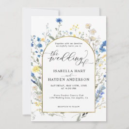 Blauwe Dainty Wild Floral Gouden Boog Bloemen Huwe Kaart