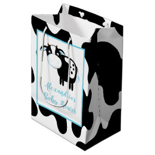Blauwe Dairy Koe Baby shower Gift Bag Medium Cadeauzakje