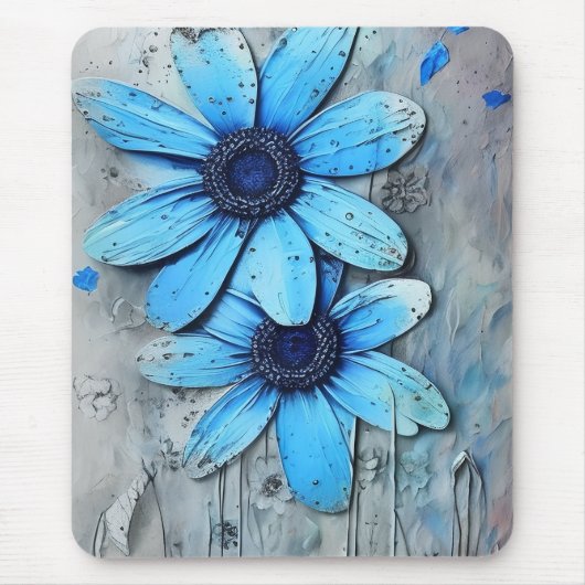 Blauwe Daisies Noodlijdende Grungy Daisy Bloem Muismat (Voorkant)