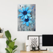 Blauwe Daisies Noodlijdende Grungy Daisy Bloem Poster (Thuiskantoor)
