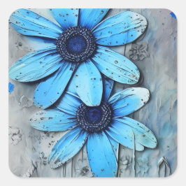 Blauwe Daisies Noodlijdende Grungy Daisy Bloem Vierkante Sticker