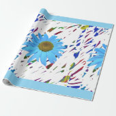 Blauwe Daisy Abstract Grafisch Inpakpapier (Uitgerold)