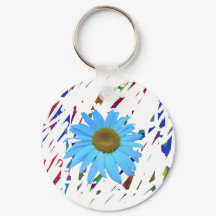 Blauwe Daisy Abstract Grafische Ronde Sleutelhange