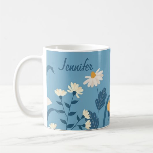 Blauwe Daisy April Geboortebloem Mok Floral (Links)