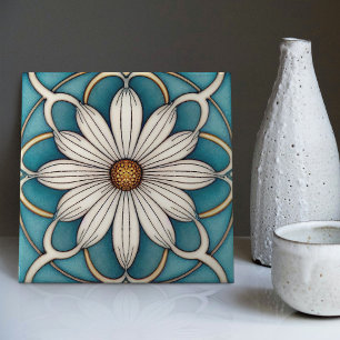 Blauwe Daisy Art Deco bloemige wanddecoratie Art N Tegeltje
