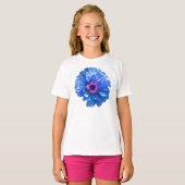 Blauwe Daisy, blauwe bloemfoto T-shirt (Voorkant volledig)