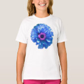 Blauwe Daisy, blauwe bloemfoto T-shirt (Voorkant)