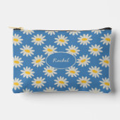 Blauwe Daisy Bloem- en Retro Gestreepte Potloodetu Etui (Voorkant)