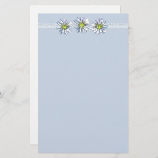 Blauwe daisy bloem tekening rand briefpapier (Voorkant / Achterkant)