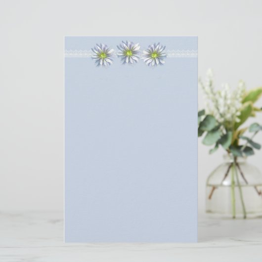 Blauwe daisy bloem tekening rand briefpapier (Staand voorkant)