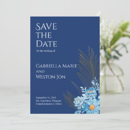 Blauwe Daisy Bloemen Bruiloft Save the Date Kaart