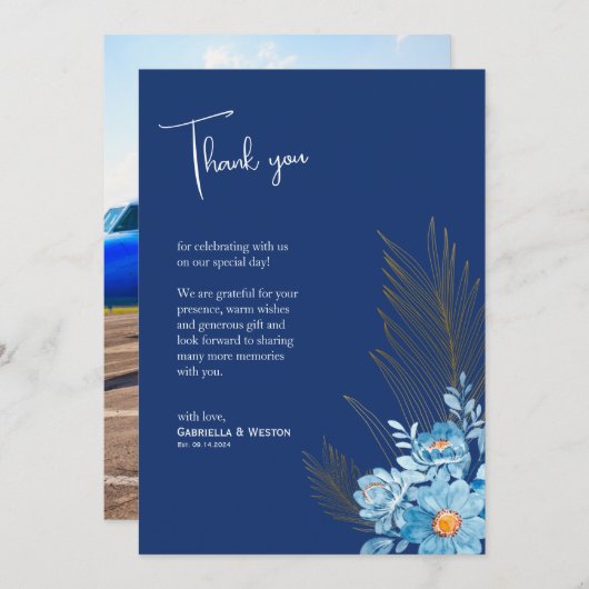 Blauwe Daisy Bloemen Dank u kaart voor bruiloft (Voorkant / Achterkant)