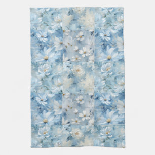 Blauwe Daisy Bloemen Patchwork Keukenhanddoek