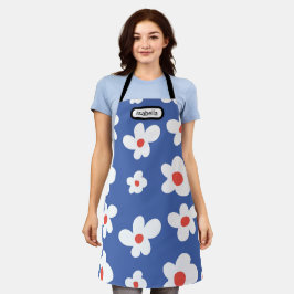 Blauwe Daisy Bloemmotief Script Naam Kunst Schort