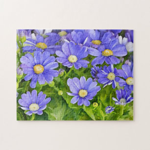 Blauwe Daisy Flower Art puzzel