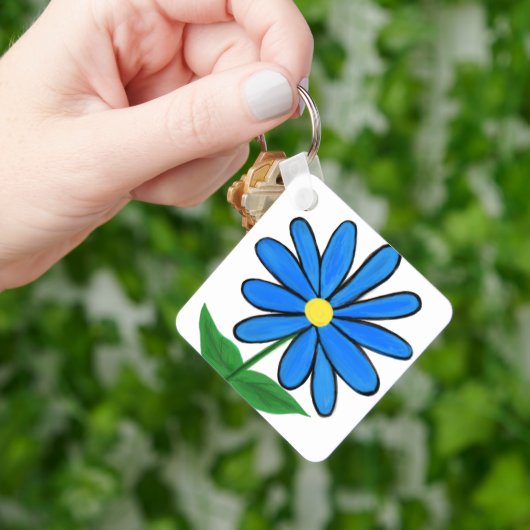 Blauwe Daisy Monogram Achterkant Sleutelhanger (Hand)