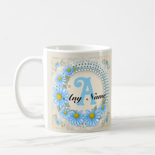 Blauwe Daisy Monogram mok (Links)