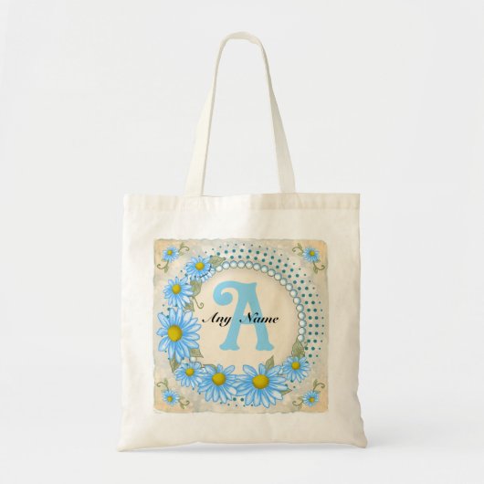Blauwe Daisy Monogram Tote Bag (Voorkant)