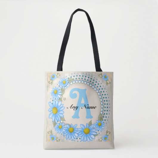 Blauwe Daisy Monogram Tote Bag (Voorkant)