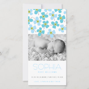 Blauwe Daisy Pop Zoete Baby Aankondiging Fotokaart