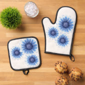 Blauwe Daisy Pot Holder Ovenwant & Pannenlap Set (Top down)