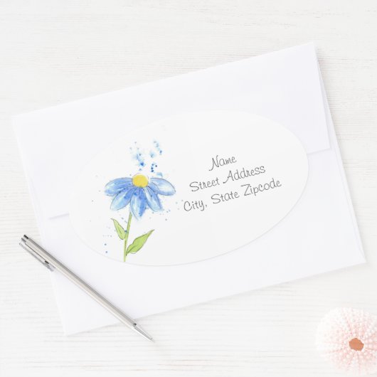 Blauwe Daisy Waterverf Labels (Envelop)