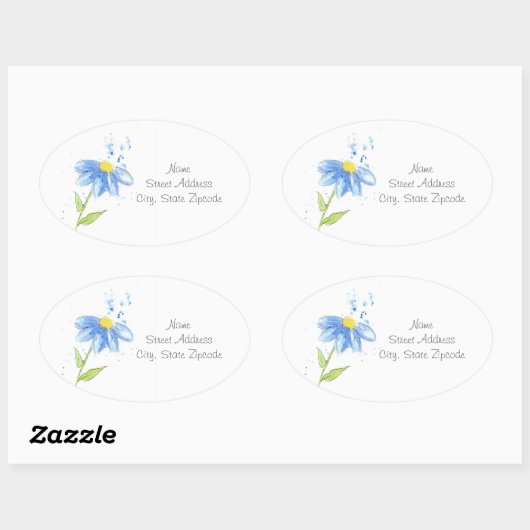 Blauwe Daisy Waterverf Labels (Vel)